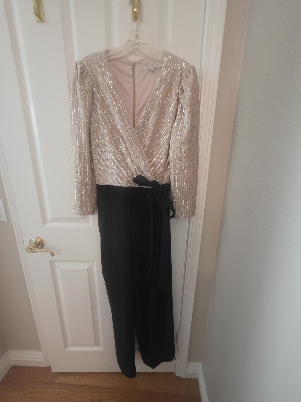 julia jordan Champagne Sequin Bodice Black Wide-Leg Jumpsuit